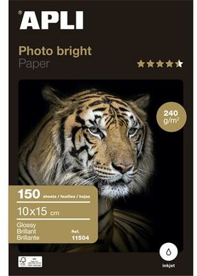 Fotópapír, tintasugaras, 10x15 cm, 240 g, fényes, APLI "Photo Bright", (150 lap)