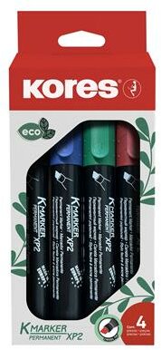 Alkoholos marker készlet, 3-5 mm, vágott, KORES "ECO K-Marker XP2", 4 különböző szín, (4 db)