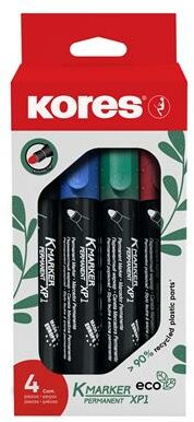Alkoholos marker készlet, 3 mm, kúpos, KORES "ECO K-Marker XP1", 4 különböző szín, (4 db)