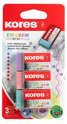Radír, KORES "KE-30", 3 pasztell szín, (3 db)