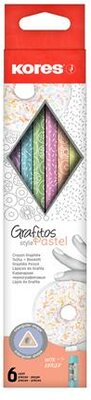 Grafitceruza készlet, radírral, HB, háromszögletű, KORES "Grafitos Style Pastel", (6 db)