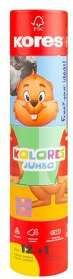 Színes ceruza készlet, háromszögletű, jumbo, 1 hegyezővel, KORES "KOLORES Twist & Turn", 12 különböző szín, (12 db)