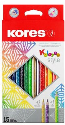 Színes ceruza készlet, háromszögletű, KORES "Kolores Style", 15 különböző szín, (15 db)
