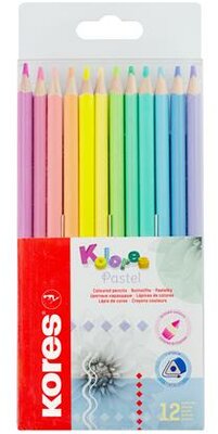 Színes ceruza készlet, háromszögletű, KORES "Kolores Pastel", 12 pasztell szín, (12 db)