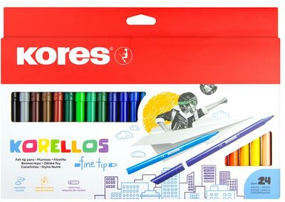 Filctoll készlet, kimosható, KORES "Korellos", 24 különböző szín, (24 db)