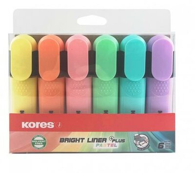 Szövegkiemelő készlet, 0,5-5 mm, KORES "Bright Liner Plus Pastel", 6 különböző szín, (6 db)