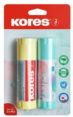 Ragasztóstift, pasztell színű tokban, 2x40 g, KORES, vegyes színek, (2 db)