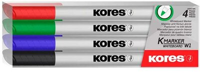 Tábla- és flipchart marker készlet, 1-3 mm kúpos, KORES "K-Marker W1", 4 különböző szín, (4 db)
