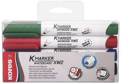 Tábla- és flipchart marker készlet, 3-5 mm, vágott, KORES "K-Marker XW2", 4 különböző szín, (4 db)