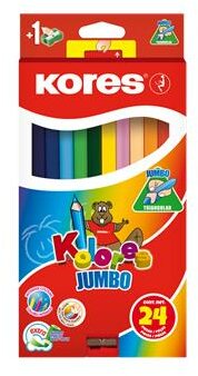 Színes ceruza készlet, háromszögletű, jumbo, KORES "Kolores Jumbo", 24 különböző szín, (24 db)
