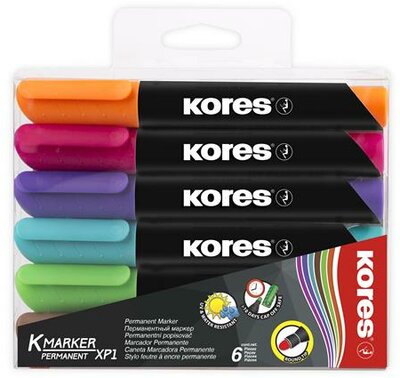 Alkoholos marker, 3 mm, kúpos, KORES "K-Marker XP1", 6 különböző szín, (6 db)