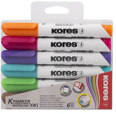Tábla- és flipchart marker készlet, 3 mm, kúpos, KORES "K-Marker XW1", 6 különböző szín, (6 db)