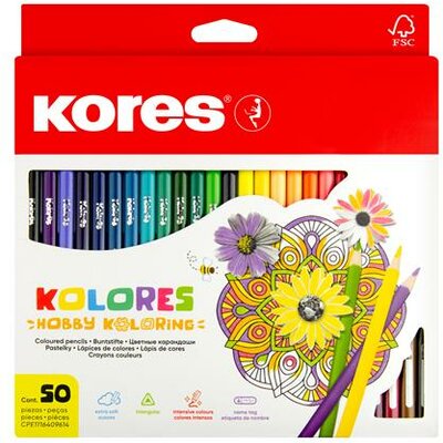 Színes ceruza készlet, háromszögletű, KORES "Triangular", 50 különböző szín, (50 db)