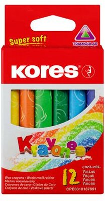 Zsírkréta, háromszögletű "KORES", 12 darabos, (12 db)