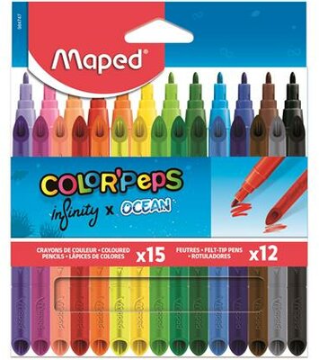 Színes ceruza és filctoll készlet, MAPED "Color'Peps INFINITY", 15+12 különböző szín, (27 db)