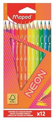 Színes ceruza készlet, háromszögletű, MAPED "Neon", 12 különböző szín, (12 db)