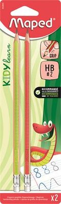 Írástanuló grafitceruza radírral, HB, háromszögletű, MAPED "Kidy Learn", 2 darab, (2 db)
