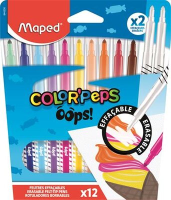 Filctoll készlet, 3,6 mm, törölhető, MAPED "Color'Peps Oops!", 10+2 különböző szín, (12 db)