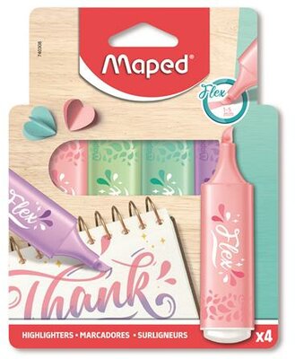 Szövegkiemelő készlet, 1-5 mm, MAPED "Fluo Peps Flex Pastel", pasztell szín, vegyes készletek, (4 db)