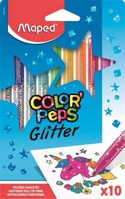 Filctoll készlet, 2,8 mm, csillámos, MAPED "Color'Peps Glitter", 10 különböző szín, (10 db)