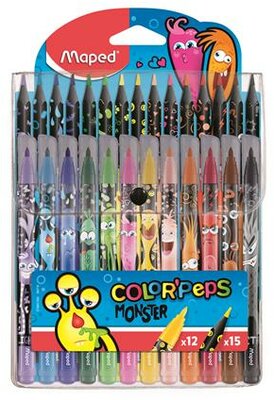 Filctoll és színes ceruza készlet, MAPED "Color'Peps Monster" 12+15 különböző szín, (27 db)