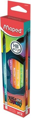Grafitceruza radírral, HB, háromszögletű, MAPED "Black'Peps Energy", 6 különböző minta, (12 db)