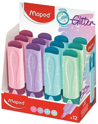 Szövegkiemelő display, 1-5 mm, MAPED "Glitter Fluo Peps", vegyes pasztell színek, (12 db)