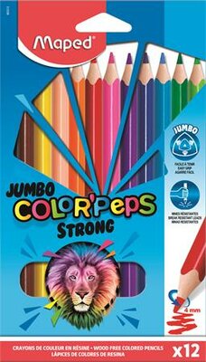 Színes ceruza készlet, háromszögletű, MAPED "Jumbo Color'Peps Strong", 12 különböző szín, (12 db)