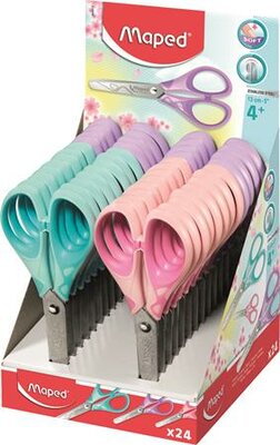 Olló display, iskolai, 13 cm, MAPED "Essentials Soft Pastel", pasztell színek, (24 db)