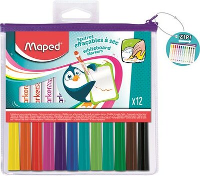 Táblamarker készlet, 1,5 mm, kimosható, fehértáblához, MAPED "Marker'Peps", 12 különböző szín, (12 db)