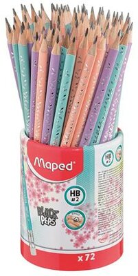 Grafitceruza radírral, ceruzatartó, HB, háromszögletű, MAPED "Black'Peps Pastel", vegyes pasztell színek, (72 db)