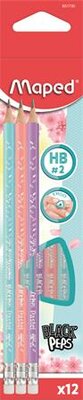 Grafitceruza radírral, HB, háromszögletű, MAPED "Black'Peps Pastel", vegyes pasztell színek, (12 db)