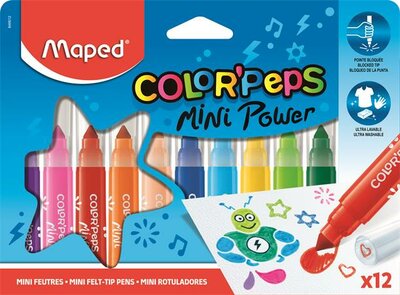 Filctoll készlet, 6,5 mm, kimosható, MAPED "Color'Peps Mini Power", 12 különböző szín, (12 db)