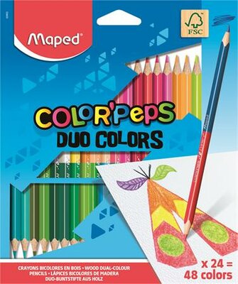 Színes ceruza készlet, háromszögletű, kétvégű, MAPED "Color'Peps Duo", 48 különböző szín, (24 db)