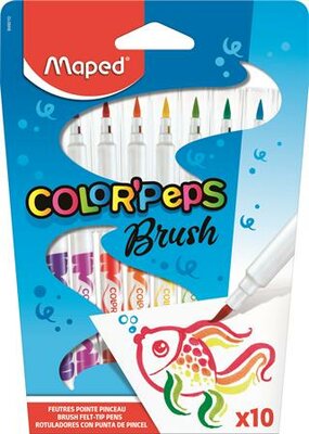 Filctoll készlet, kimosható, ecsetjellegű, MAPED "Color ’Peps Brush", 10 különböző szín, (10 db)