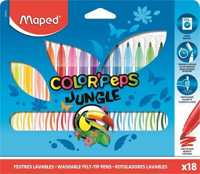 Filctoll készlet, 2,8 mm, kimosható, MAPED "Color'Peps Jungle", 18 különböző szín, (18 db)