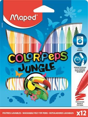 Filctoll készlet, 2,8 mm, kimosható, MAPED "Color'Peps Jungle", 12 különböző szín, (12 db)