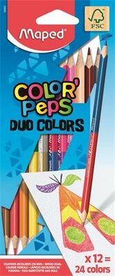 Színes ceruza készlet, kétvégű, háromszögletű, MAPED "Color'Peps Duo", 24 különböző szín, (12 db)