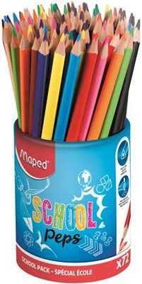 Színes ceruza készlet, háromszögletű, ceruzatartó, MAPED "School Peps", (72 db)