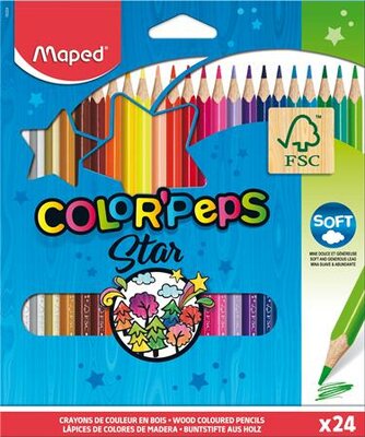 Színes ceruza készlet, háromszögletű, MAPED "Color'Peps Star", 24 különböző szín, (24 db)