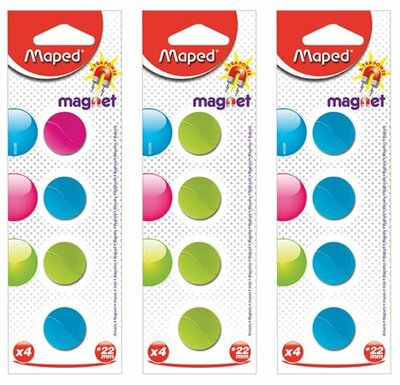 Mágnes, kerek, 22 mm, MAPED, vegyes színek, (4 db)