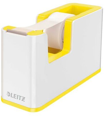 Ragasztószalag-adagoló, asztali, feltöltött, LEITZ "Wow", fehér-sárga