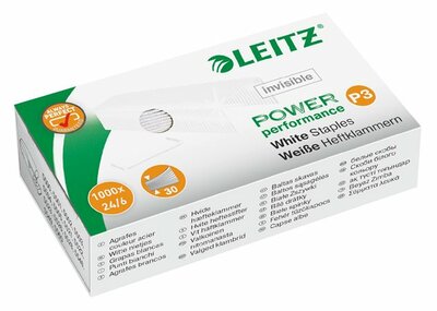 Tűzőkapocs, 24/6, LEITZ "P3", fehér, (1000 db)