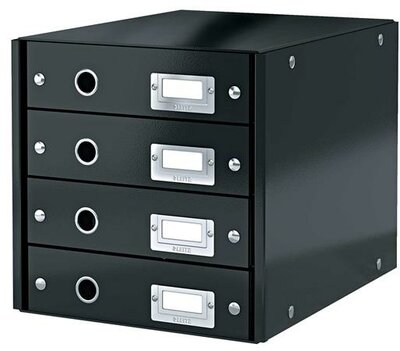 Irattároló, laminált karton, 4 fiókos, LEITZ "Click&Store", fekete