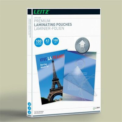 Meleglamináló fólia, 100 mikron, A3, fényes, UDT technológiával, LEITZ "iLam", (100 db)
