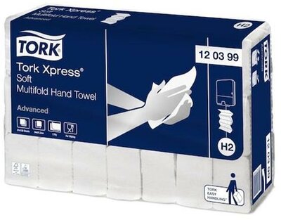 Kéztörlő, Interfold, 2 réteg, 136 lap, H2 rendszer, Advanced, TORK "Xpress Soft Multifold", fehér, (21 csom)