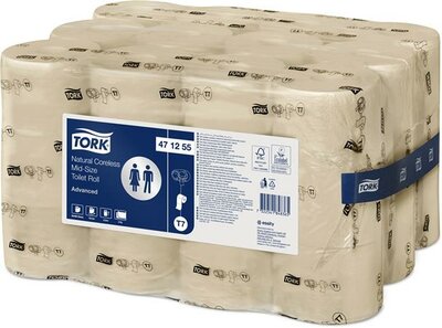 Toalettpapír, belsőmag nélküli, T7 rendszer, 2 rétegű, 13,1 cm átmérő, Advanced, TORK "Mid-Size", natúr, (36 tek)