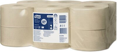 Toalettpapír, T2 rendszer, 2 rétegű, 19 cm átmérő, Advanced, TORK "Mini Jumbo", natúr, (12 tek)