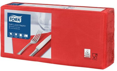 Szalvéta, 1/4 hajtogatott, 3 rétegű, 32,5x32,8 cm, Advanced, TORK "Soft Lunch", vörös, (150 db)