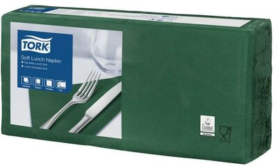 Szalvéta, 1/4 hajtogatott, 3 rétegű, 32,5x32,8 cm, Advanced, TORK "Soft Lunch", sötétzöld, (150 db)
